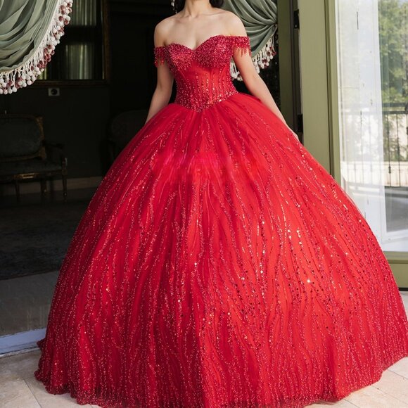 Quinceanera dress.Formal ball gown red or pink party pageant photo shoot new - Picture 6 of 8